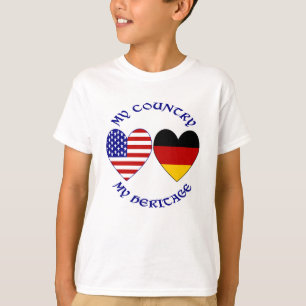 Tysk USA Flagga Hjärtan Land Arv Pojke T Shirt