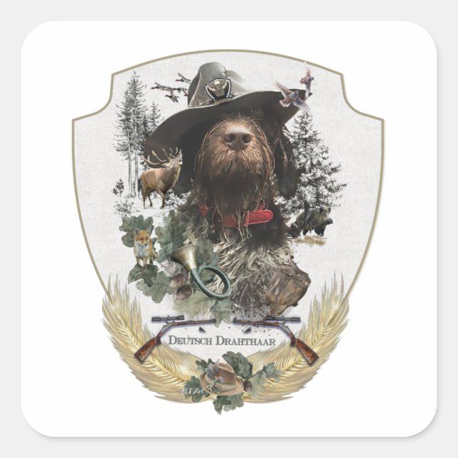 Tysk Wirehsted Pointer Fyrkantigt Klistermärke (Framsida)