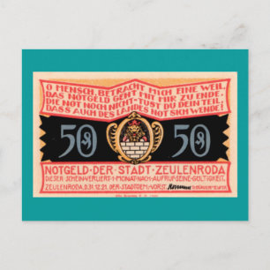 Tyska 1921 ’Zeulenroda’ 50 Pfennig Note Postcard Vykort
