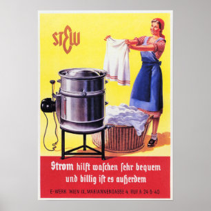 Tyska 1935 Electric Tvättande Maskin Retro Advert Poster