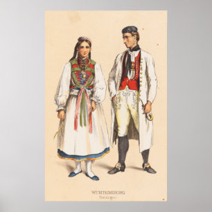 Tyska bondedräkter - Wurtemberg Betzinger Poster