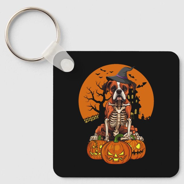 Tyska Boxer Hund Halloween Nyckelring (Framsida)