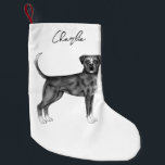 Tyska boxernamn i svartvitt och eget namn liten julstrumpa<br><div class="desc">Desteis ursprungliga svarta och vita illustration av en söt tysk boxerras hund som ritats i digital bläck tvättar stil. Det finns också ett textområde som kan anpassas efter namn.</div>