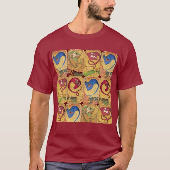 Tyska domstolskort Flaggor /Hundar,Deers,Falcons,A T Shirt (Framsida)