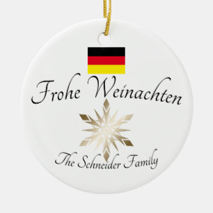 Tyska familjen Namn Frohe Weinachten Tysklandare F Julgransprydnad Keramik