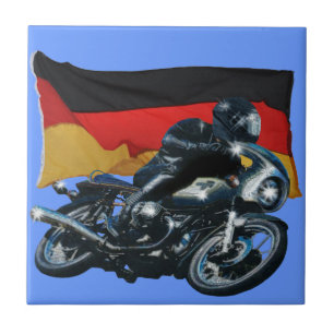 Tyska Flagga & Motorcykel Rider Kakelplatta