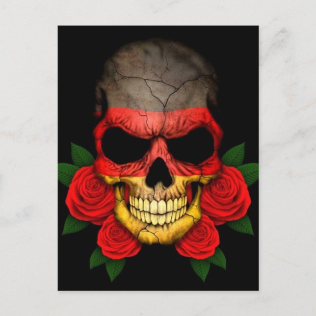 Tyska Flagga Skull med Röd ros Vykort (Framsida)