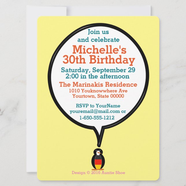 Tyska flaggan talande Ms. Penguin Party Inbjudningar (Framsida)