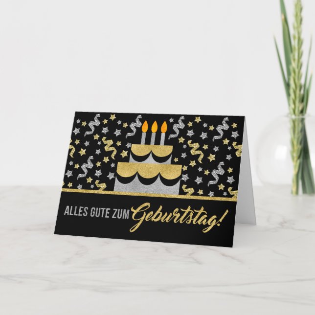 TYSKA födelsedag i Guld och Silver Faux Glitter Kort (Framsida)