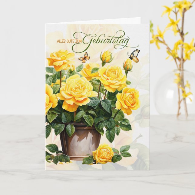 Tyska födelsedags Gratulationskort med gula rosor Kort (Gul blomma)