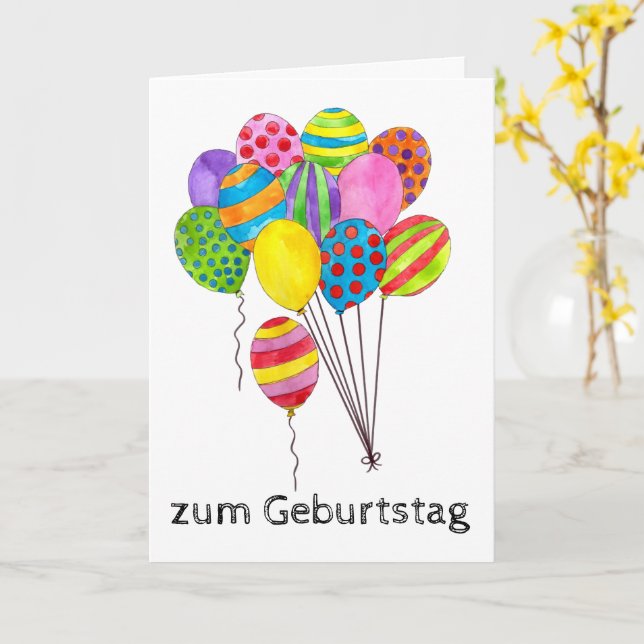 Tyska födelsedagsballonger kort (Gul blomma)