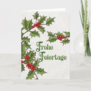 Tyska Frohe Feiertage Holly och Berries Helgkort