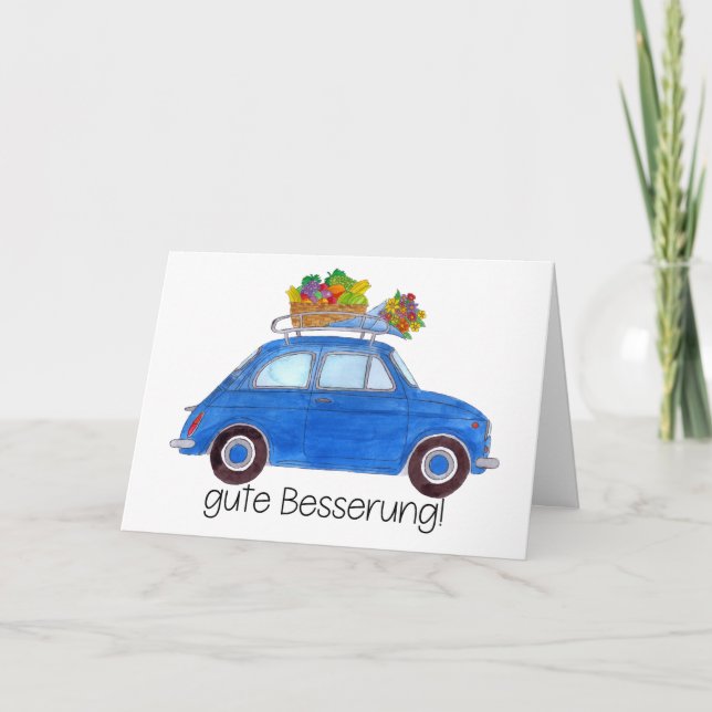 Tyska Get well Blue Retro Fiat 500 Kort (Framsida)