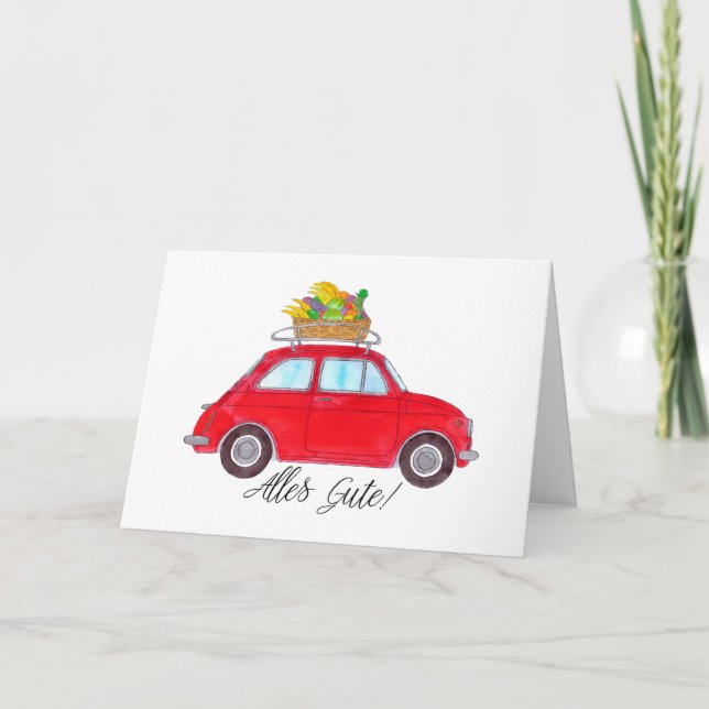 Tyska Get well Red Retro Fiat 500 Kort (Framsida)