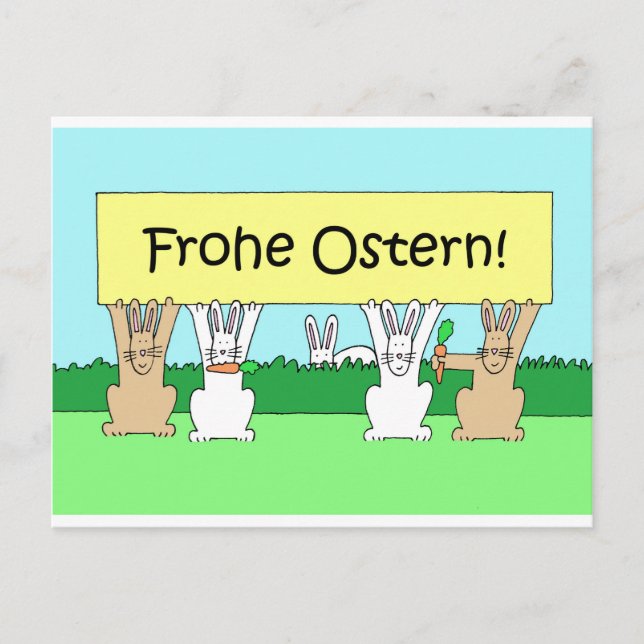 Tyska Glad påsk Frohe Ostern Tecknad Bunnies Helg Vykort (Framsida)