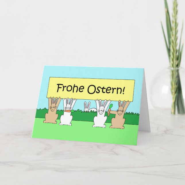 Tyska Glad påsk Frohe Ostern Tecknad Bunnies Helgkort (Framsida)