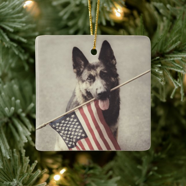 Tyska herde med amerikanska Flagga Julgransprydnad Keramik (Träd)