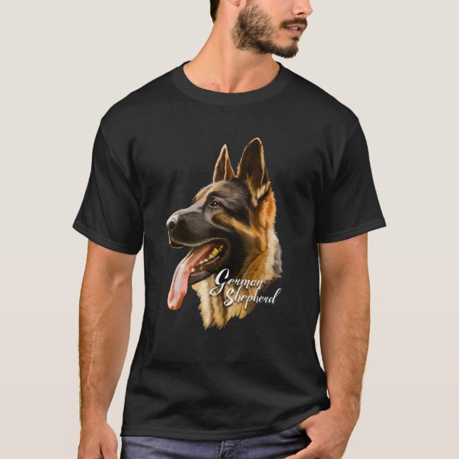 Tyska herde Vassare Hund T-Shirt Hundar Tee Shirt  (Framsida)
