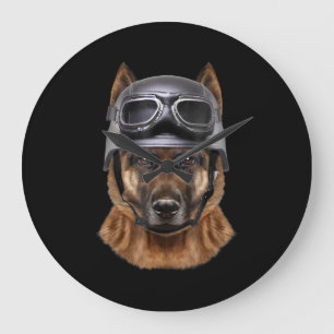 Tyska herdedjur, Hund, Biker i motorcykel Helmet Stor Klocka