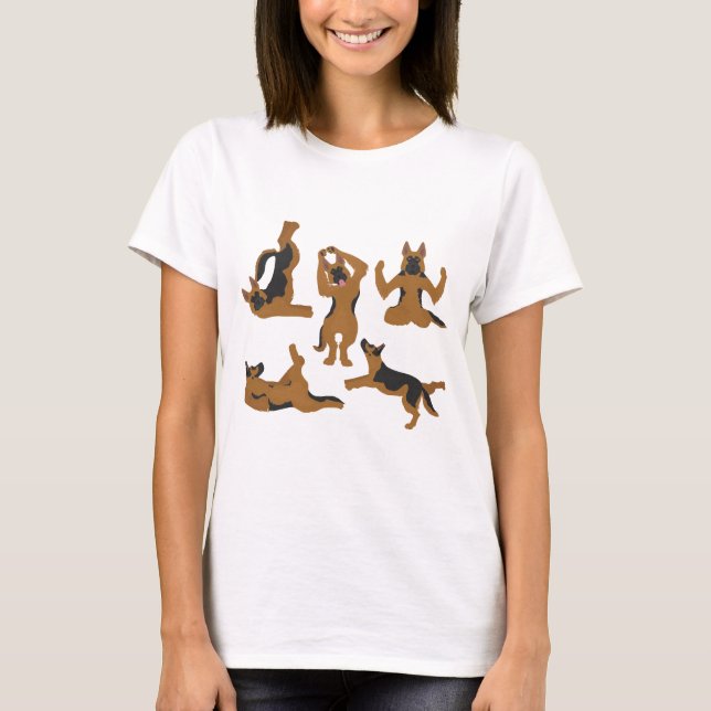 Tyska herdeduga hund som gör yoga t shirt (Framsida)