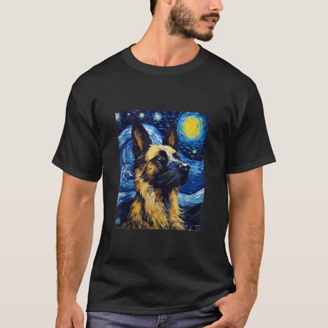Tyska Hund Starry Night Hund älskare Hund Mamma Pa T Shirt (Framsida)
