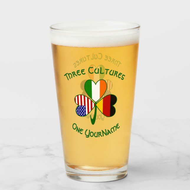 Tyska Irländska Amerikanska flaggor Shamrock Perso Glaskopp (Framsida fylld)