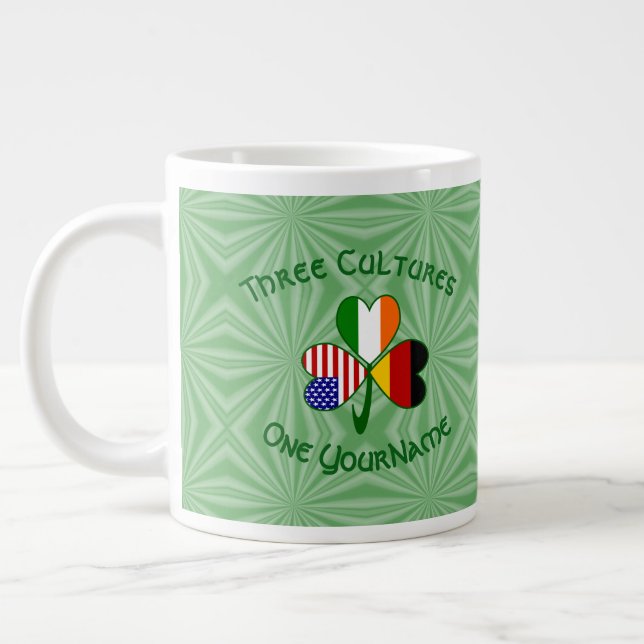 Tyska Irländska Amerikanska flaggor Shamrock Perso Jumbo Mugg (Vänster)