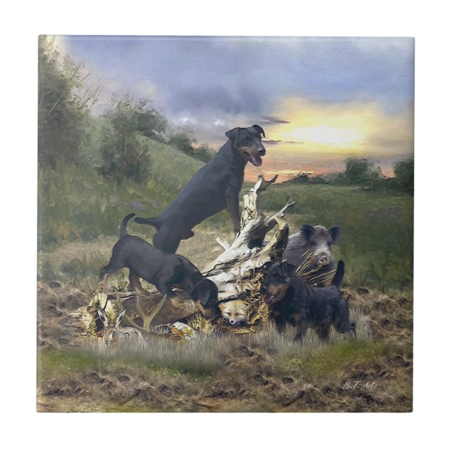 Tyska jaktterrier (Jagdskräcker) Kakelplatta (Framsidan)