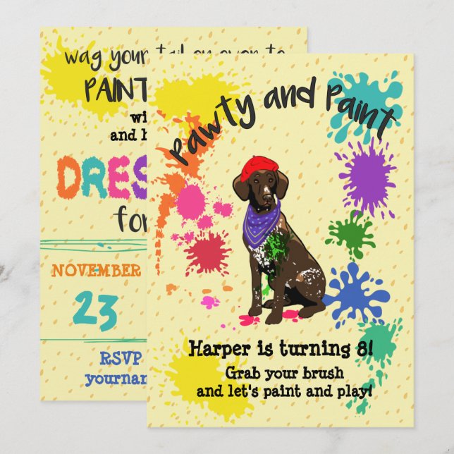 Tyska Kort-högpekare Art Birthday Inbjudan (Fram/baksida)