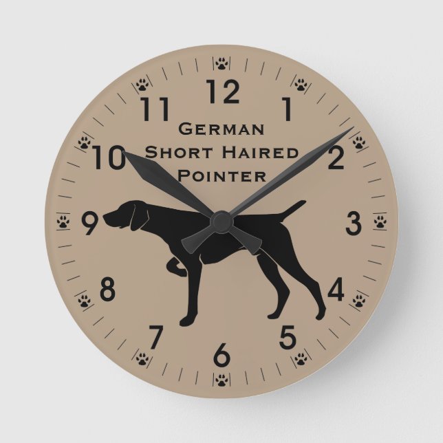 Tyska Kort-högpekare Hund Silhouette Rund Klocka (Framsida)
