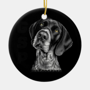 Tyska Kort-högtalare GSP Hund Mamma Pappa Bästa Julgransprydnad Keramik