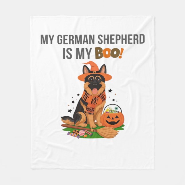 Tyska kortstolpar Hund - Halloween Måne Si Fleecefilt (Framsidan)