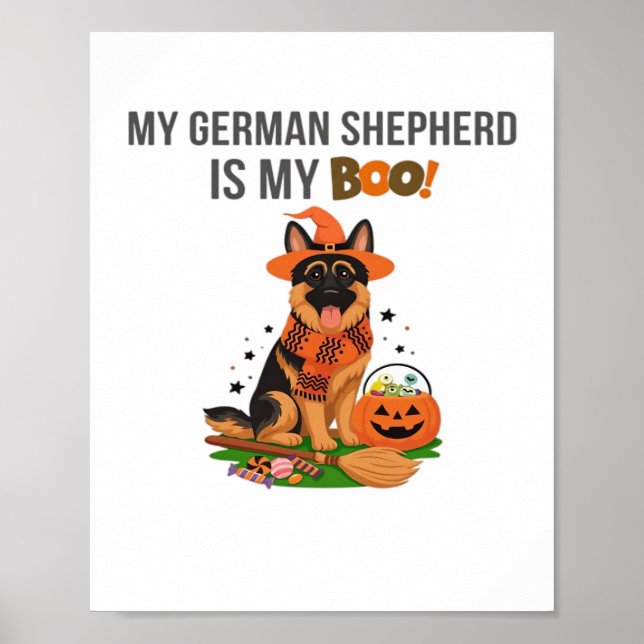 Tyska kortstolpar Hund - Halloween Måne Si Poster (Framsidan)