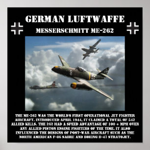 Tyska Messerschmitt ME-262 Jet - Världskrig II Poster