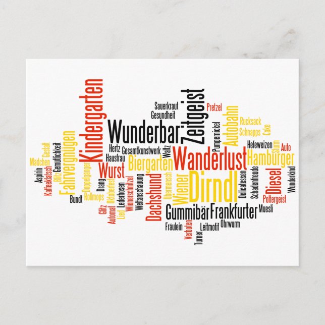 Tyska Ord Cloud - Deutsche Wortwolke Vykort (Framsida)