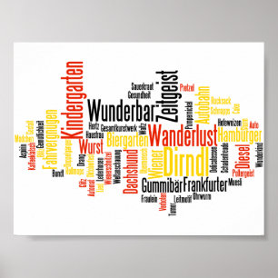 Tyska Ord på engelska Language Ord Cloud Poster