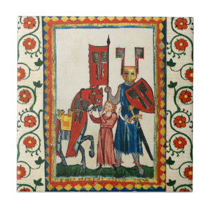 TYSKA POET SOM TEUTONIC KNIGHT MEDIEVAL MINIATUR KAKELPLATTA