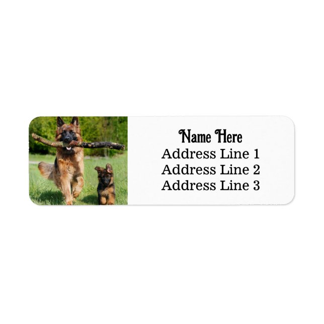 Tyska Returadressen Shepherd Hund och Puppy Returadress Etikett (Framsidan)