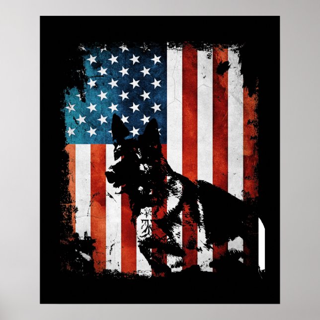 Tyska schepherd American Flagga USA Patriotic Hund Poster (Framsidan)