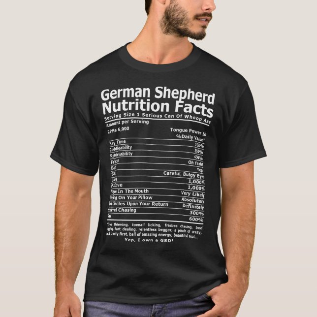 Tyska schepherd Gsd Nutrition Facts T Shirt (Framsida)