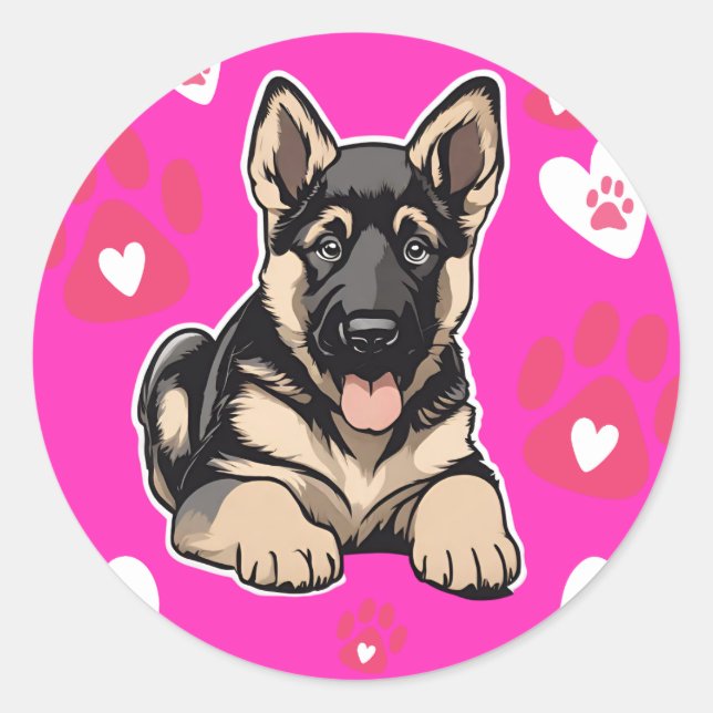 Tyska schepherd Puppy Stickers Runt Klistermärke (Framsida)