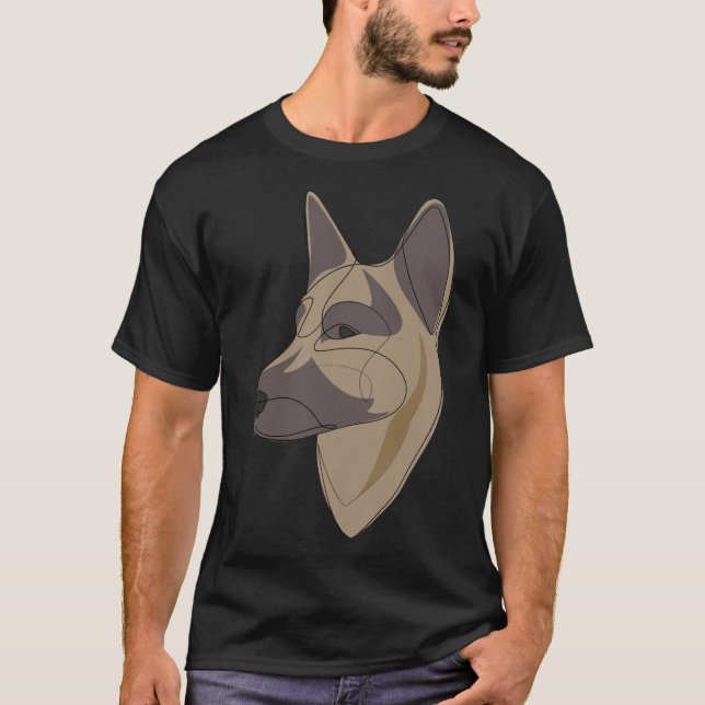 Tyska shefherd Hund 2 C One Line Teckning T Shirt (Framsida)