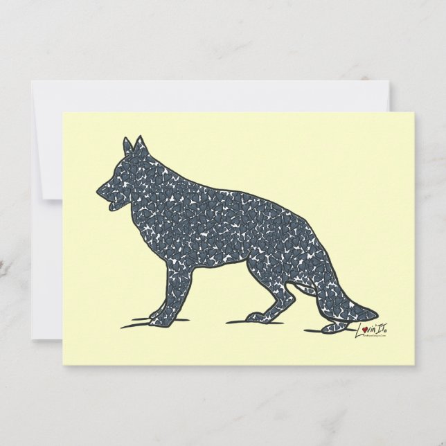 Tyska shefherd Hund + Blue Hearts Flat Note Cards (Framsida)