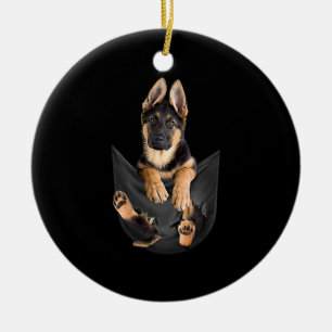Tyska shefherd in Pocket T-Shirt Rolig hund Älska Julgransprydnad Keramik