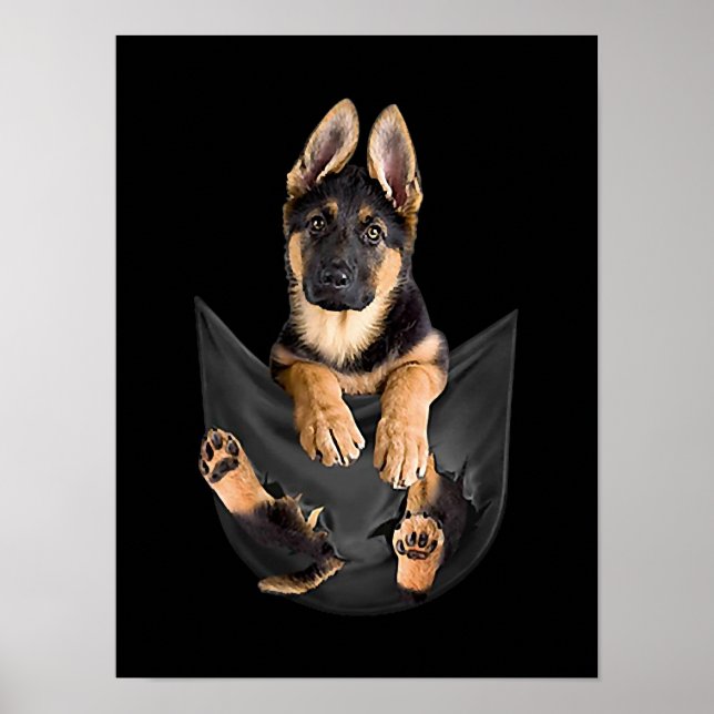 Tyska shefherd in Pocket T-Shirt Rolig hund Älskar Poster (Framsidan)