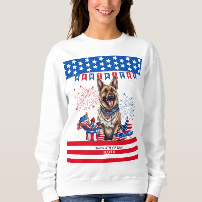 Tyska shefherd Lycklig 4:e juli Independence day T Shirt (Framsida)