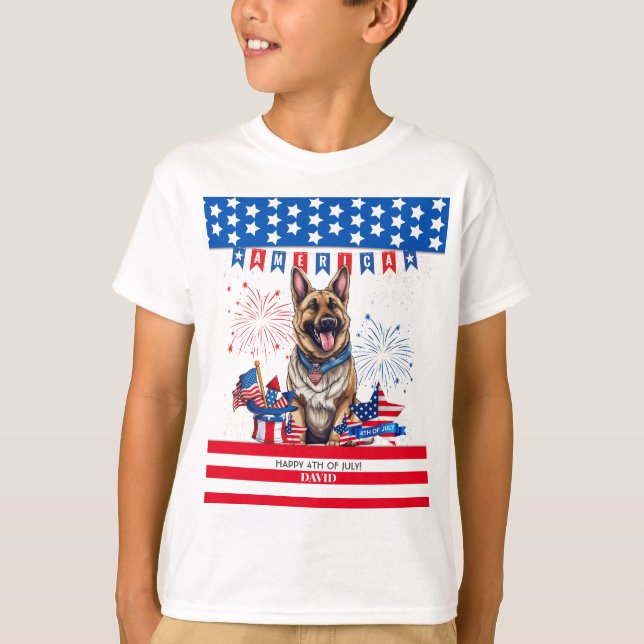 Tyska shefherd Lycklig 4:e juli Independence day T Shirt (Framsida)