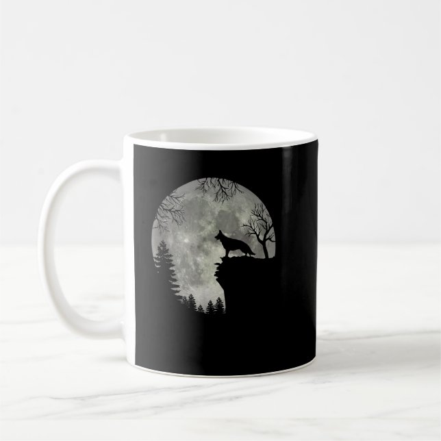 Tyska shefherd och Måne Halloween Kaffemugg (Vänster)