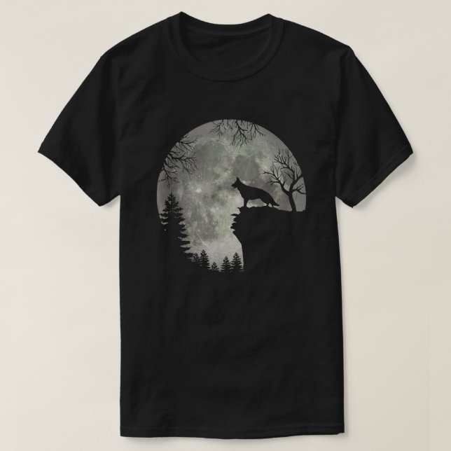 Tyska shefherd och Måne Halloween T Shirt (Design framsida)