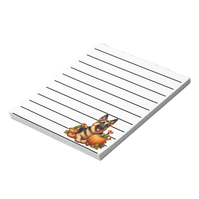 Tyska shefherderestaurering med pumpor och blommor anteckningsblock (Roterad)